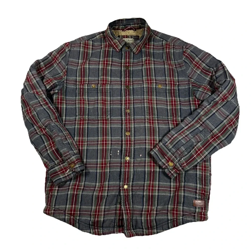 LL Bean Sherpa Lined Scotch‎ Plaid Shirt Jacket Men's S Shacket Slightly Fitted